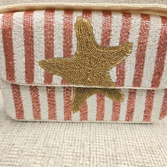 Viral Beaded Gold Starfish Striped Shoulder Bag - Picture 7 of 7